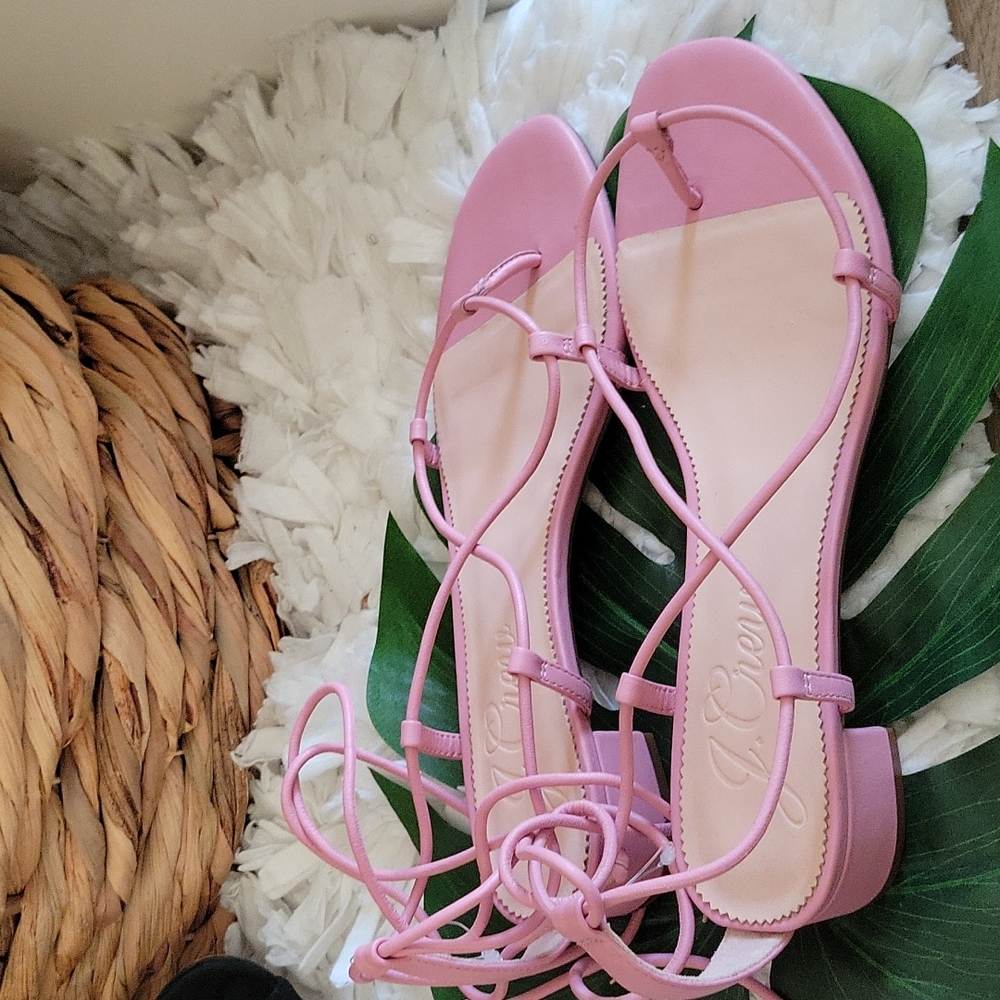 J. Crew leather low heel lace up sandals pink Size 11